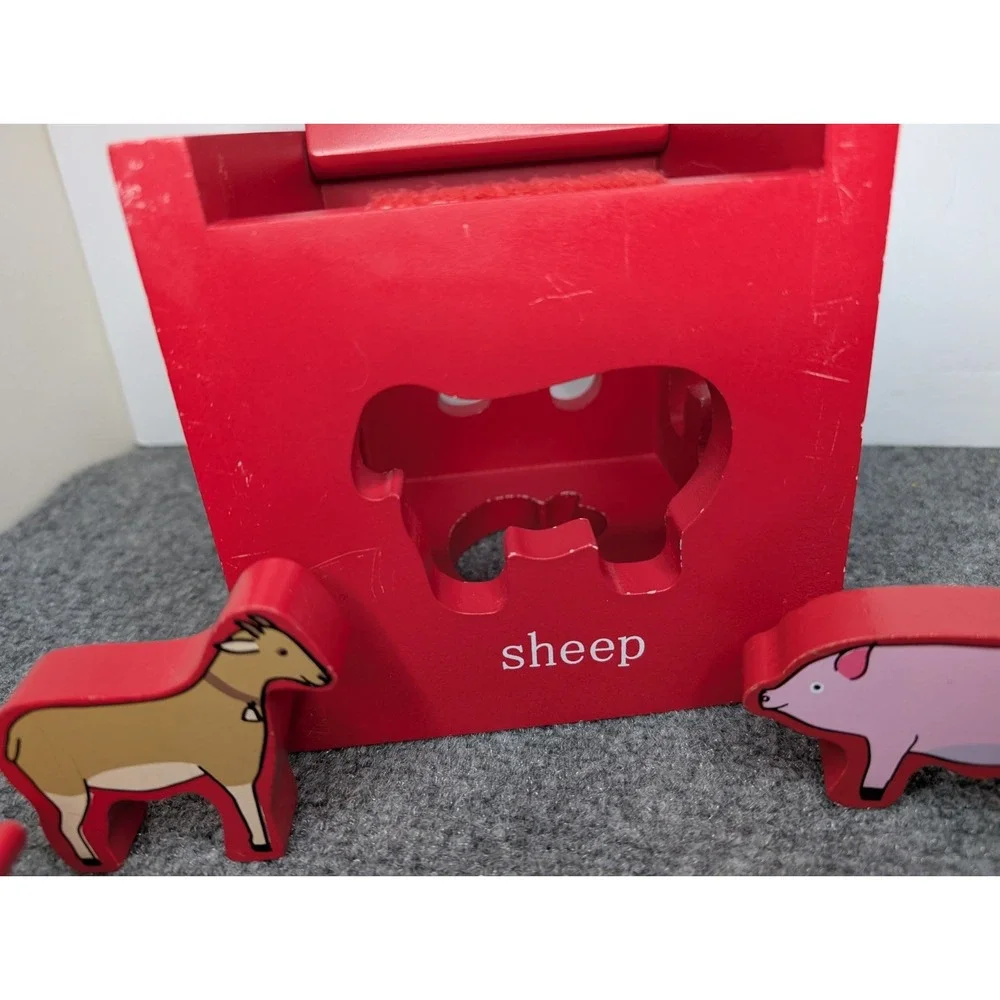 Jack Rabbit Creations Wooden Cube Animal Sorter Duck Sheep Cow Pig Rooster Goat